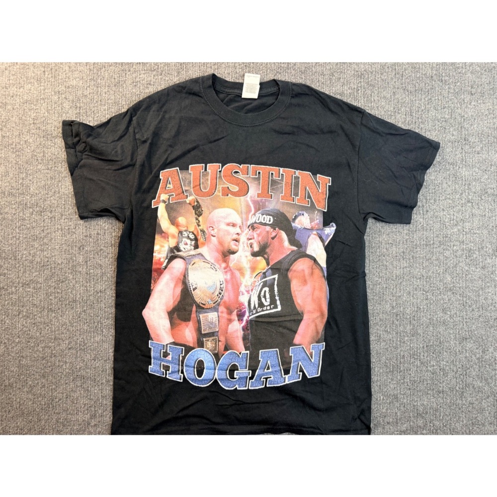 WWE Hulk Hogan Stone Cold Steve Austin Graphic Tee Black Mens M Y2K Wrestling T